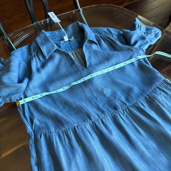 Chico's Chambray Tencel Tiered Maxi Sundress Ruffle Sleeves Sz 6 - Picture 6 of 10